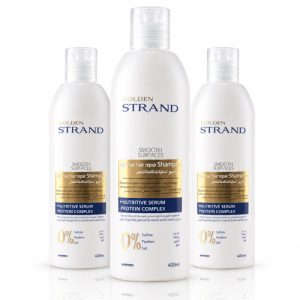 GOLDEN-STRAND-shampoo-400ml-3pcs عرض التوفير الثلاثي: 3 عبوات شامبو جولدن ستراند المتكامل (400 مل × 3) - خالي من السلفات والبارابين والأملاح - غني بالبروتين لترميم الشعر المجهد والتالف لنعومة ولمعان يدوم .