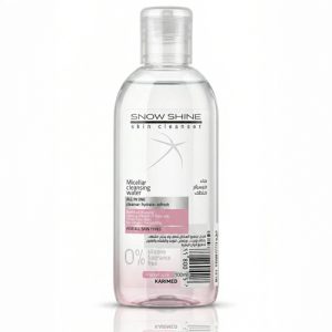 SNOW-SHINE-micellar-transparent ماء ميسيلار سنو شاين الشفاف منظف ومزيل مكياج متكامل - 100 مل - ينظف ويرطب وينعش الوجه والعينين والشفاه - يزيل المكياج المقاوم للماء - خالي من الكحول والبارابين والزيوت لجميع أنواع البشرة.