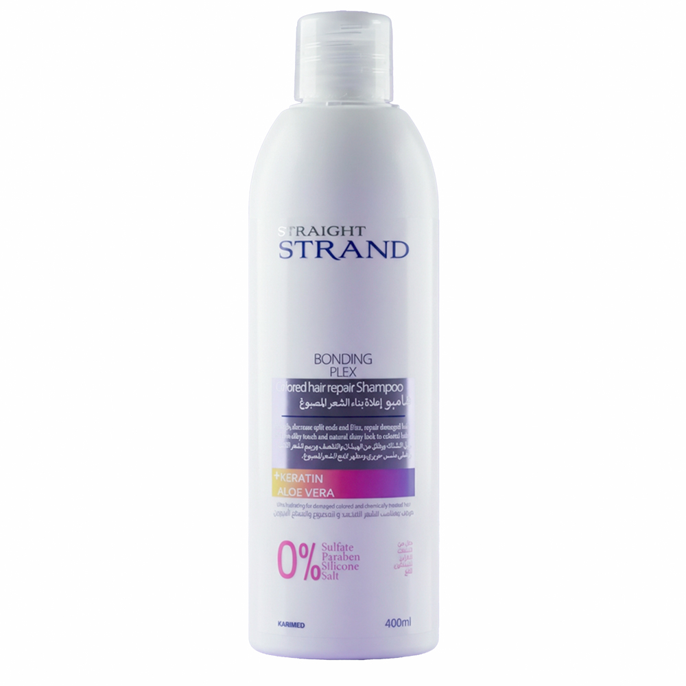 straight-strand-color-shampoo1 شامبو ستريت ستراند بالبلكس المعالج لإعادة بناء الشعر المصبوغ - 400 مل - خالي من السلفات والسيليكون والبارابين - غني بالكيراتين والصبار لترميم الشعر التالف والحفاظ على اللون ومنحك ملمساً حريرياً. - الصورة 1