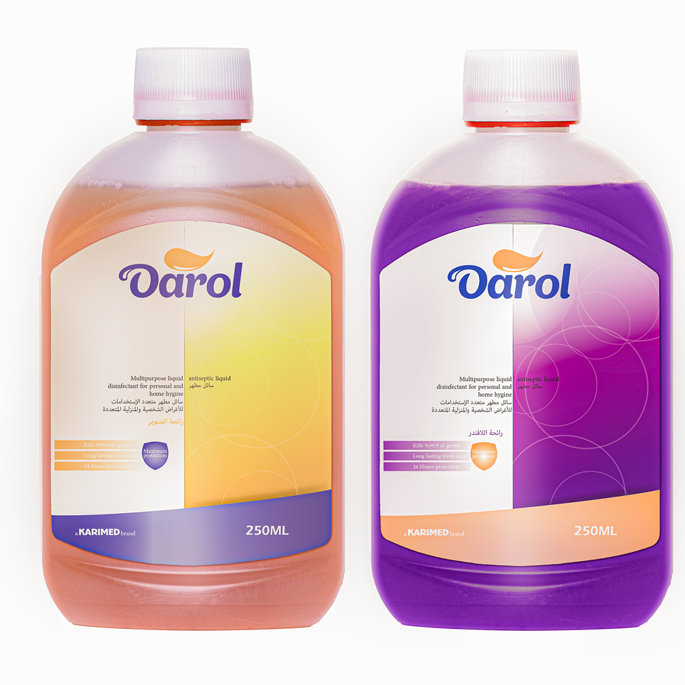 Darol-bundle-250ml عرض التوفير المزدوج: عبوتين سائل مطهر دارول 250 مل (صنوبر + لافندر) - ويوفر حماية 24 ساعة لتعقيم الأسطح والأرضيات والنظافة الشخصية بفاعلية . - الصورة 1