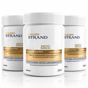 GOLDEN-STRAND-MASK-200ML-3pcs عرض التوفير الثلاثي: 3 عبوات حمام كريم جولدن ستراند المتكامل لترميم الشعر (200 مل × 3) - بمركب البروتين وزبدة الشيا والسيروم المغذي - علاج مكثف لتقصف وجفاف الشعر المصبوغ والمعالج.