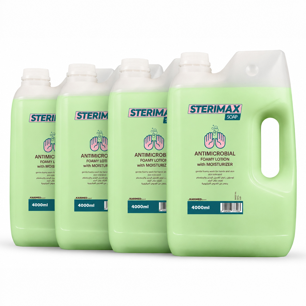 sterimax-4Lp4p-green 4 عبوات صابون ستيريماكس المطهر بمرطب أخضر- 4 لتر للعبوة (إجمالي 16 لتر) - لوسيون رغوي لحماية فائقة ونعومة دائمة لليدين والجسم . - الصورة 1