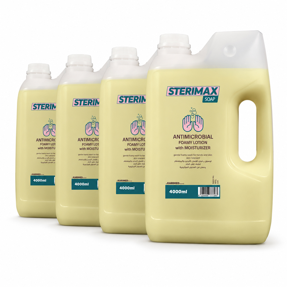 sterimax-4Lp4p-yellow 4 عبوات صابون ستيريماكس المطهر بمرطب أصفر- 4 لتر للعبوة (إجمالي 16 لتر) - لوسيون رغوي لحماية فائقة ونعومة دائمة لليدين والجسم . - الصورة 1