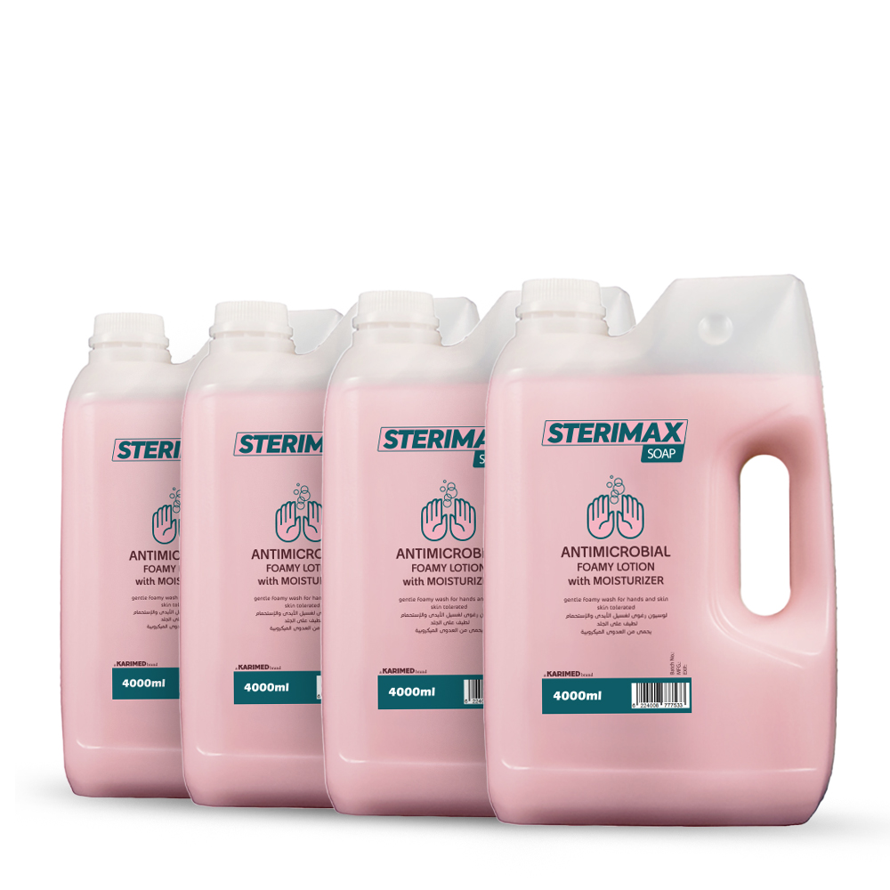 sterimax-4Lp4p 4 عبوات صابون ستيريماكس المطهر بمرطب وردى - 4 لتر للعبوة (إجمالي 16 لتر) - لوسيون رغوي لحماية فائقة ونعومة دائمة لليدين والجسم . - الصورة 1